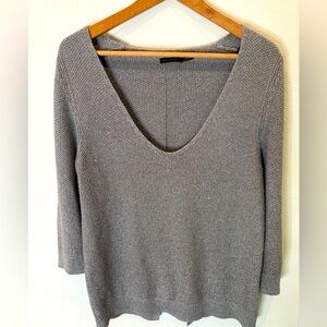 Massimo Dutti Chunky‎ V Neck Sweater in Silver Size Large